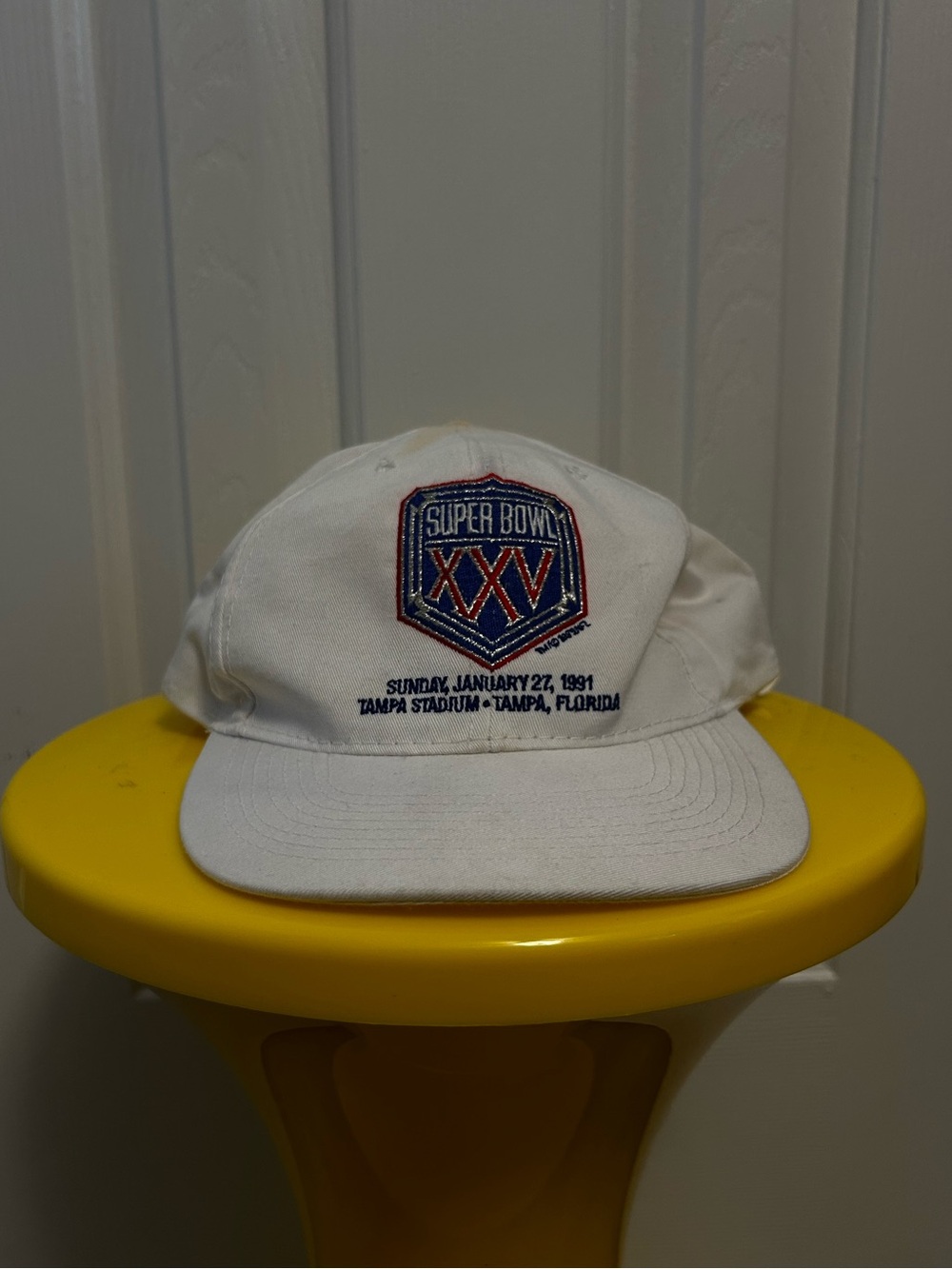 Super Bowl XXV Embroidered White Baseball Cap